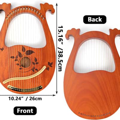 Lyre Harp Mahogany with Tuning Wrench and 16 Pcs Metal Spare String Set Manual Picks Black Gig Bag for Instrument Kids Adult Professional Beginner Music Lovers Gift image 2