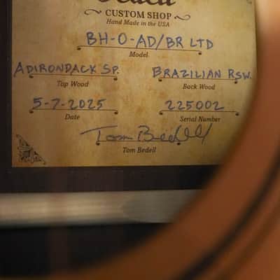 (Used) 2025 Bedell Bahia Limited Edition BH-O-AD/BR LTD Custom Shop Adirondack/Brazilian Rosewood OM Acoustic Guitar #5002 image 5