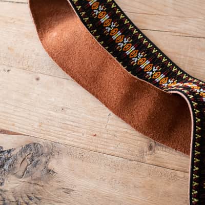 Vintage Black 60s/70s Hippie Guitar Strap / Real Suede Backing / Handmade in the UK image 4