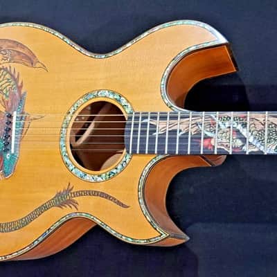 Blueberry Handmade Double Cutaway Grand Concert Acoutic Guitar Dragon Motif image 1