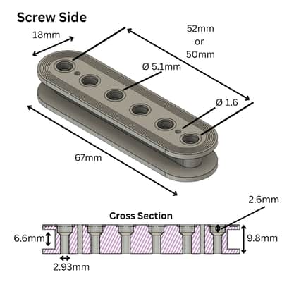 Custom ABS Humbucker Pickup Bobbins, Deco Style, 50mm/52mm Pole Spacing - Slug Side, Screw Side & Sets-Red / Full Set / 50mm image 3