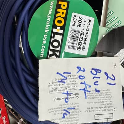 Blue New 20-Foot Instrument Guitar Keyboard Pro-Audio Cable | 1/4" to 1/4" | Pro-Lok PCG20QNK-BL image 3