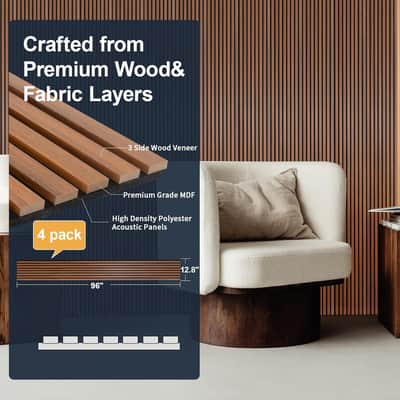 Wood Panels for Wall, 4-Piece 96" x 12.6" Soundproof Wood Slat Wall Panel for Interior Wall Decor Noise Cancelling, Acoustic Wall Panels, Sound Absorbing Panel image 2