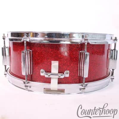 *Pearl Tempro Pro 14x5.5"Snare Drum Red Sparkle Wrap 8Lug Vintage 60s Japan 6Ply image 5