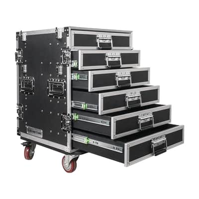 STRC-PROW2T6D | 6-Drawer Customizable Stage and Studio Utility Equipment Workstation Storage Road Case with Two Tables - Pro Tour Grade image 2