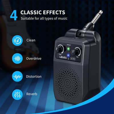 LEKATO Mini Electric Guitar Amp 5W, Portable Guitar Amp Bluetooth with Built-in 4 Effects, Clean Distortion Overdrive Reverb, Rechargeable Small Amplifier for Practice, Black (JA-05G) image 2