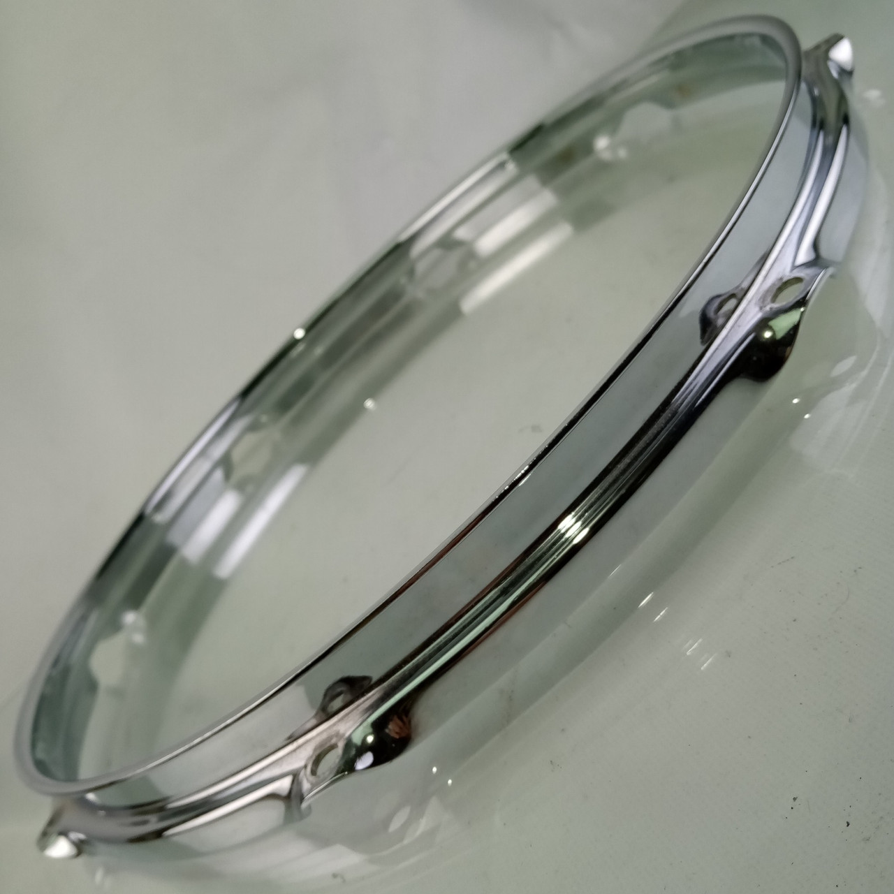 13" 8-Lug Chrome-BRASS Snare/Tom Drum Rim/Hoop Triple-Flange Vintage-Style COB — main photograph