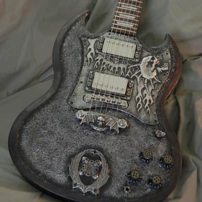 Steampunk Skull Epiphone SG G-400 Guitar Hand sculpted top hand made metal skull parts rings knobs image 4