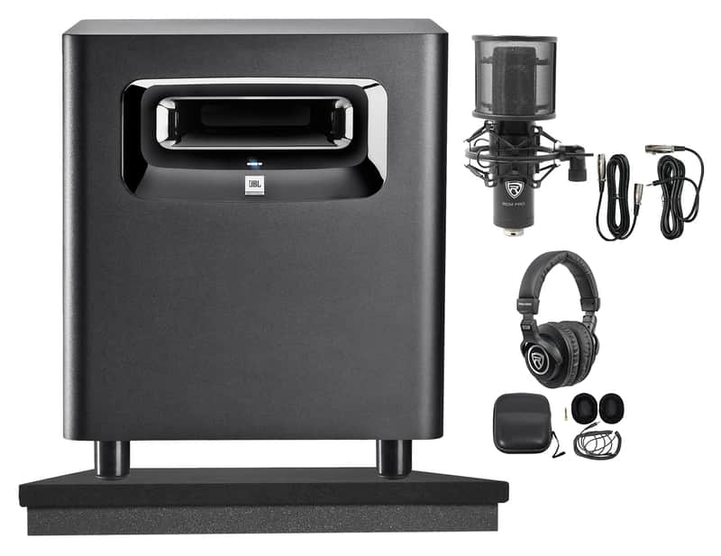 JBL LSR310S 10" 200w Powered Subwoofer Ported Studio Sub+Mic+Headphones+Riser image 1