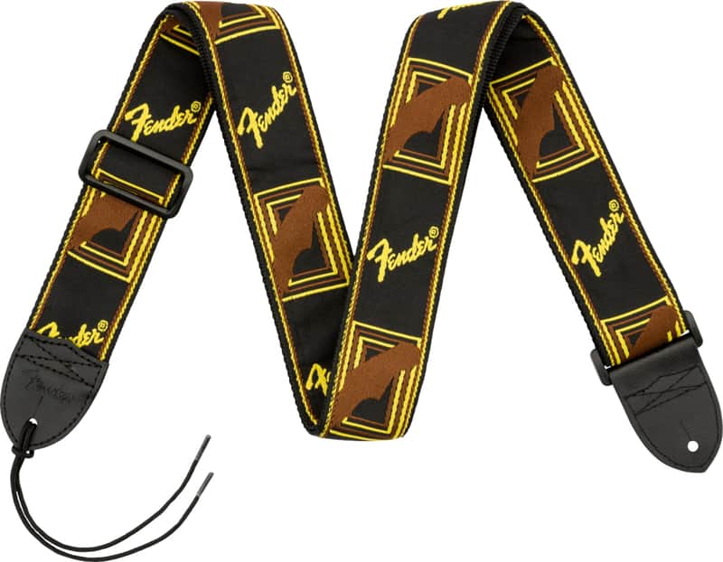 Fender Monogrammed Polyester 2" Guitar Strap, Black/Yellow/Brown image 1