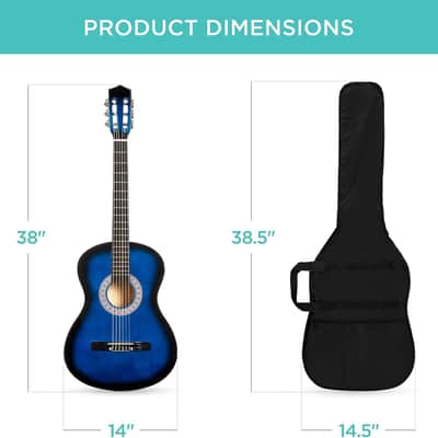 38in Beginner All Wood Acoustic Guitar Starter Kit w/Gig Bag, 6 Picks, Nylon Strings, Strap w/Pick Holder - Blue image 2