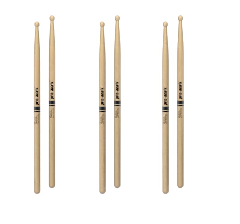 3 PAIRS Pro-Mark TXPCW Hickory PC Phil Collins Wood Tip Drum Sticks UPC 616022104819 image 1
