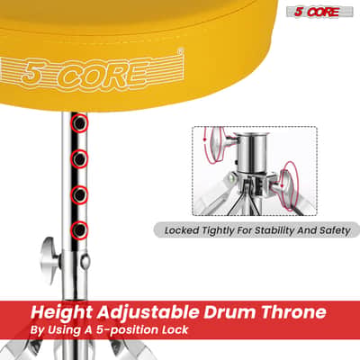 5 Core Drum Throne 3" Padded Drum Seat Height Adjustable Drumming Chair for Practice and Performance image 7