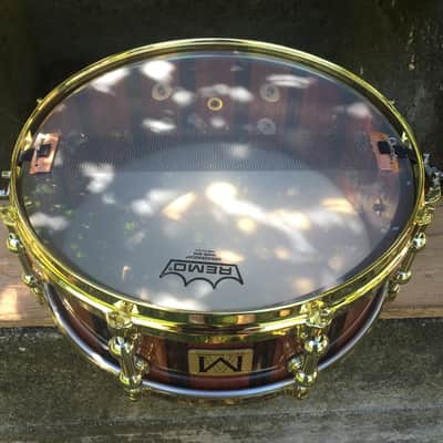 Meliti Acoustics 14'' x 5.5'' Bubinga and Ebony Stave Snare Drum 2015 Clear Gloss image 8