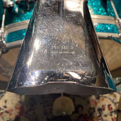 Premier 4-Piece Drum Set, 22", 16", 12" and 14x5.5" Matching Snare Drum, Hardware and Cases, All Original!! 1966 - Aquamarine Sparkle image 19