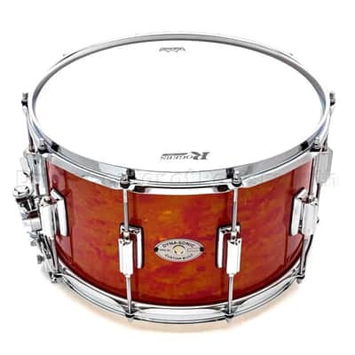 Rogers Dyna-Sonic 7-Line Brass Snare Drum 14x8 Orange Alcohol Ink image 2