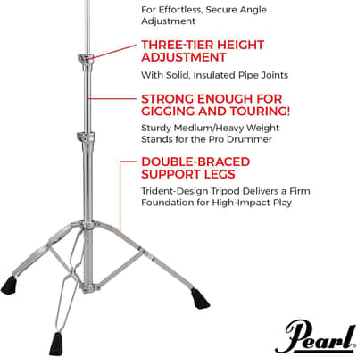 Pearl C930 Double-Braced Cymbal Stand, Heavy Weight Stand with Gearless UniLock Cymbal Tilter, Three-Tier Height Adjustment, and Sturdy Double-Braced legs. image 2