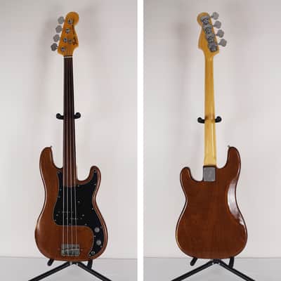 1977 Fender Fretless Precision Bass Mocha Walnut Brown with Hardshell Case imagen 3