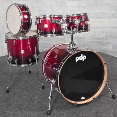 Used PDP Concept Maple 5pc Drum Set Red to Black Fade - Good image 1