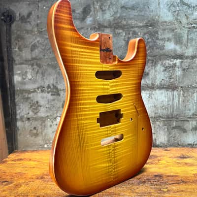 Warmtone CG Hss Strat Style Guitar Body Flamed Maple “Sunrise” 4.5lbs image 3
