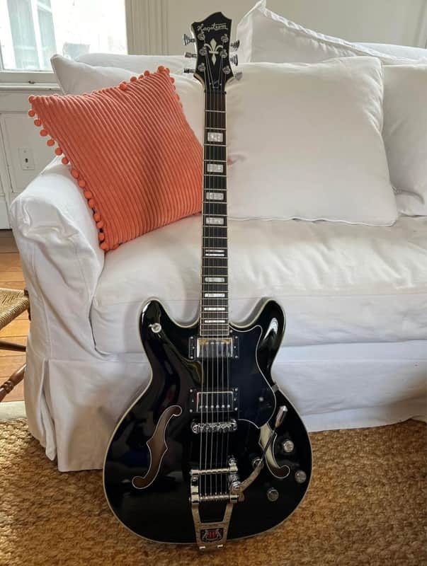 Hagstrom TREVIDLX-BLK Tremar Viking Deluxe Semi-Hollow with Tremolo 2010s - Gloss Black image 1