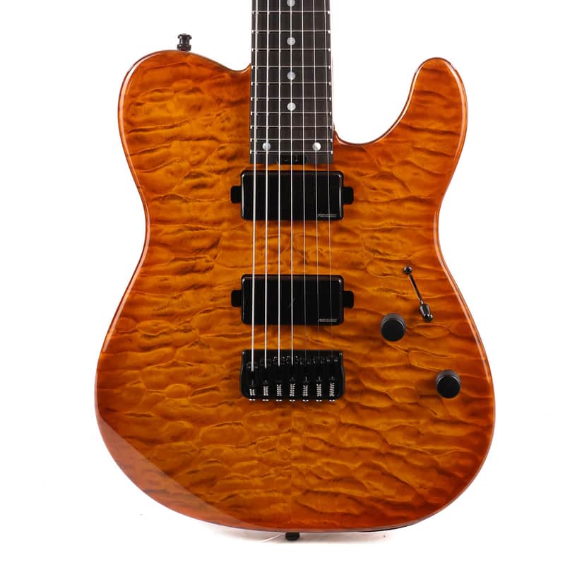 Charvel Custom Shop Style 2 7-String Masterbuilt Red Dave Quilt Maple Top Transparent Amber 2022 image 1