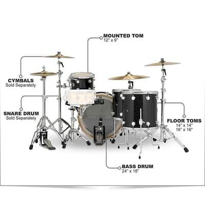 DW SSC Collector's Series 4-Piece FinishPly Shell Pack With 24" Bass Drum With Satin Chrome Hardware Regular Black Ice image 2
