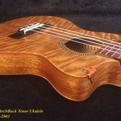 Handmade ArchBack Tenor Ukulele, Solid Quilted Maple, Leaf decor, Soft-bag, Bruce Wei UCK17-2003 image 2