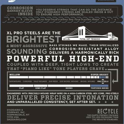 D'Addario EPS170 XL ProSteels Regular Light 4-String Bass Strings, 45-100 Long Scale image 2