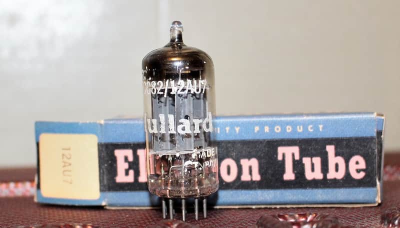 MULLARD ECC82 BLACKBURN 12AU7 LONG PLATE K61 PERFECT BALANCE CAGE GETTER TEST NOS+ IN BOX VINTAGE 1957 image 1