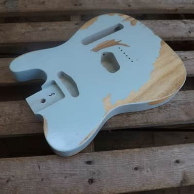 vintage Ponderosa Pine heavy relic baby blue tele guitar body nitrocellulose finish fits fender image 17