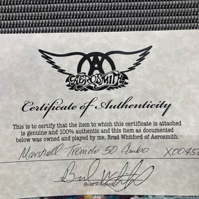 Marshall Brad Whitford's Aerosmith, Tremelo 50 Combo, Authenticated! (#119) 1990s Black image 2