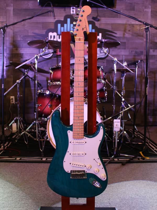 Used Fender American Deluxe Stratocaster Electric Guitar, Ash Body, Teal Transparent w/ Case image 1