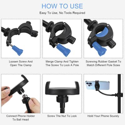 Mic Stand Phone Holder, Cell Phone Holder for Mic Stand, Adjustable Flexible Pole Phone Mount for Microphone, Music, Drum Stand, for Smartphone image 3