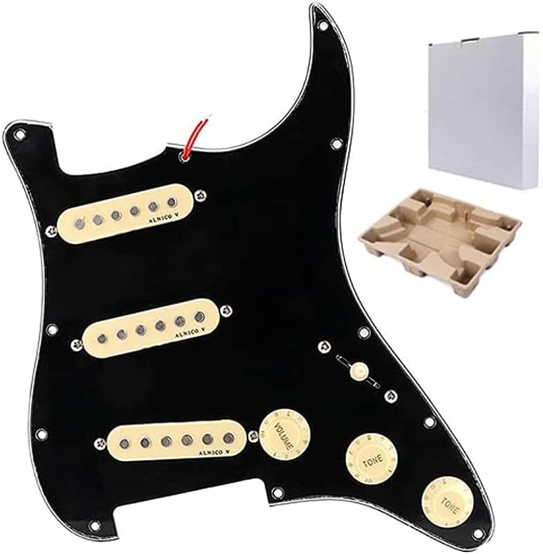 Prewired Loaded Pickguard,Guitar Pickguard 3-Ply SSS Prewired Loaded Pickguard with Alnico V Pickups Kit Humbucker Pickups for Stratocaster/Strat Electric Guitars Replacement Parts (black) image 1