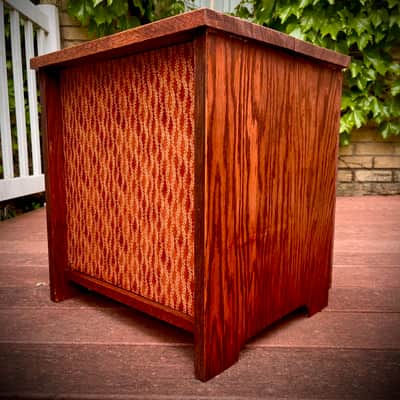 Rotary Connection 1x12 loaded semi open oak guitar speaker cabinet. Vintage Pyle 12” 8 ohm speaker. Vintage unique MCM style. 2026 - Red Oak image 1