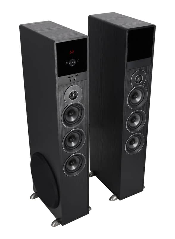Rockville TM150B Black Powered Home Theater Tower Speakers 10" Sub + Bluetooth image 1