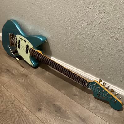 Fender/Warmoth Jag-Stang (w/ Contours) - Teal Green Metallic RELIC by Copacetic Customs image 9