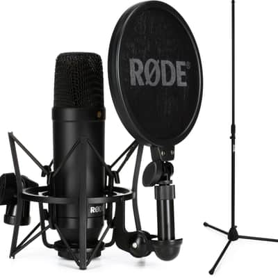 Rode NT1 Kit Condenser Microphone with SM6 Shock Mount and Pop Filter Bundle with On-Stage MS7700B Euro-Style Tripod Base Mic Stand image 1