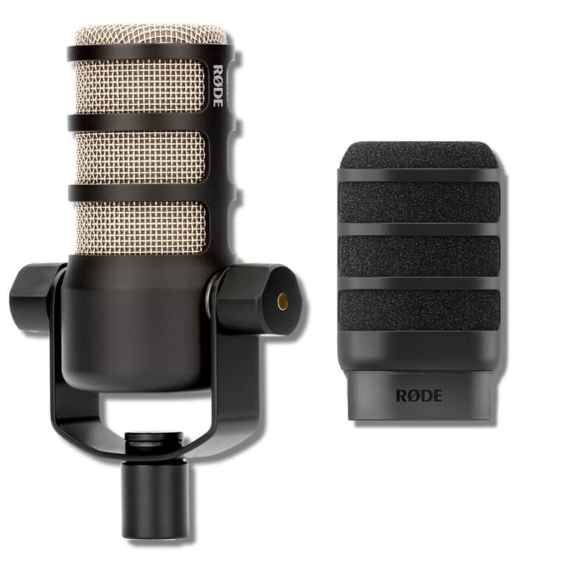 Rode PodMic Cardioid Dynamic Broadcast Microphone with WS14 PodMic Pop Filter - Black image 1