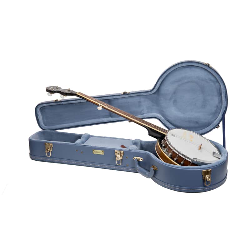 Crossrock Relief Series Banjo Case for 5-String Resonator | Carved Smoke Blue Finish, Monochrome Blue Velvet Interior, Lock – Premium Wooden Hardshell image 1