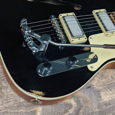MyDream Partcaster Custom Built - Black Thinline Silver Foil PAF image 7