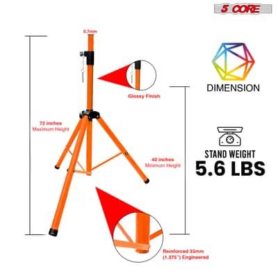 5 Core Speaker Stand Tripod Heavy Duty Adjustable 72" Universal Mount for PA DJ Studio image 4