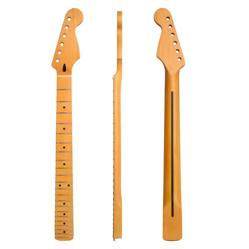 Matte Yellow 22 Fret Electric Guitar Neck, Canadian Maple Handle for ST Style [Peach Wood Tube + Bovine Bone Nut],price include the import duty for US buyer image 1