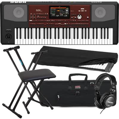 Korg Pa700 61-key Arranger Workstation, Keyboard Stand, Bench, Dust Cover, Tascam TH02, Gator GKB-76 Case Bundle