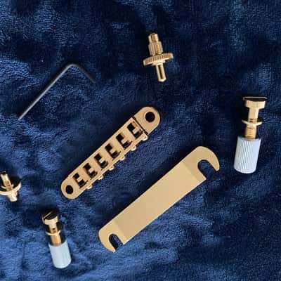 Advanced All Brass Precision Machined Nashville T-O-M Bridge.  and matching Stop Bar Tailpiece -COMBO 2024- Gold Plated Brass. image 7