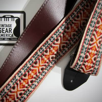 ACE Guitar Strap Unbranded Hippie Guitar Strap Genuine Vintage Part Circa-1960s-Light Brown with Green & Orange image 5