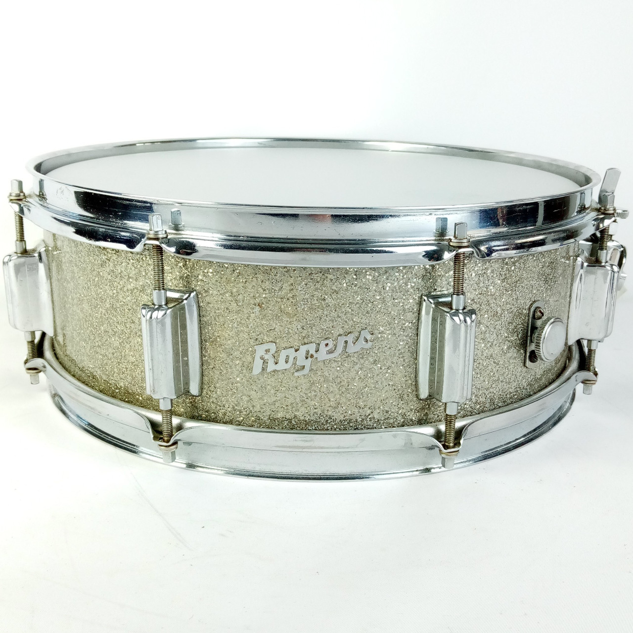 Rogers 5x14"Cleveland Powertone Snare Drum Silver Sparkle Vintage60s Script Logo — main photograph