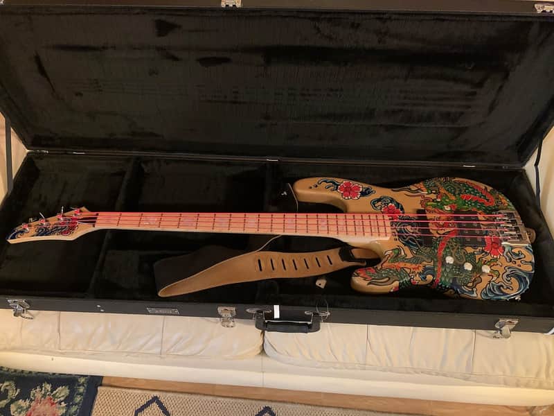 Left handed Carvin Custom Bass Natural w/ custom Dragon Artwork image 1