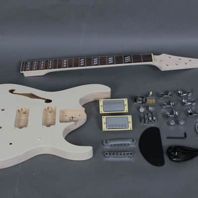 Flamed Top Semi-Hollow Super Strat Style Electric Guitar DIY Kit – F-Hole – Unfinished Build Kit image 4